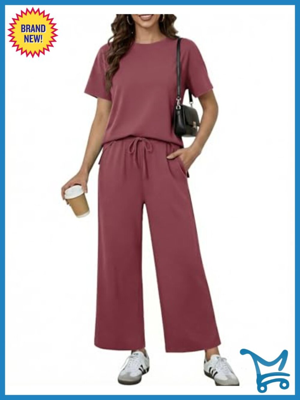 Soft 2 Piece Lounge Set - Short Sleeve Top & Wide Leg Pants with Pockets